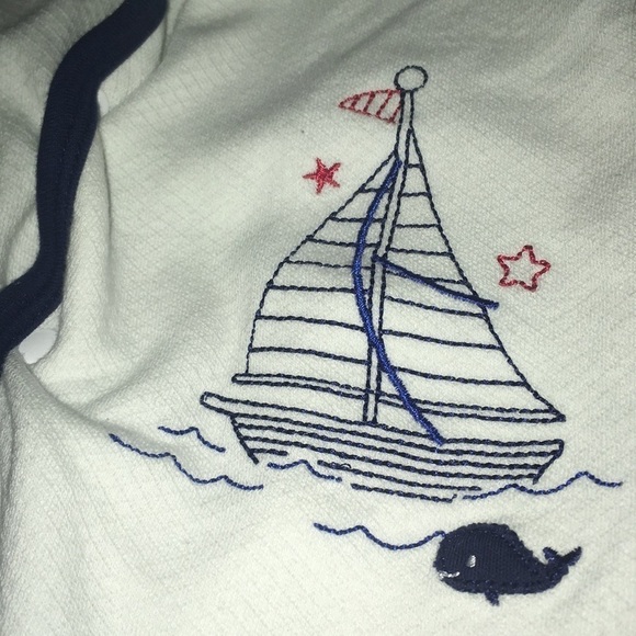 Little sailor infant Pajama Set with hat Sz 9 months old unisex romper one piece - Picture 2 of 5